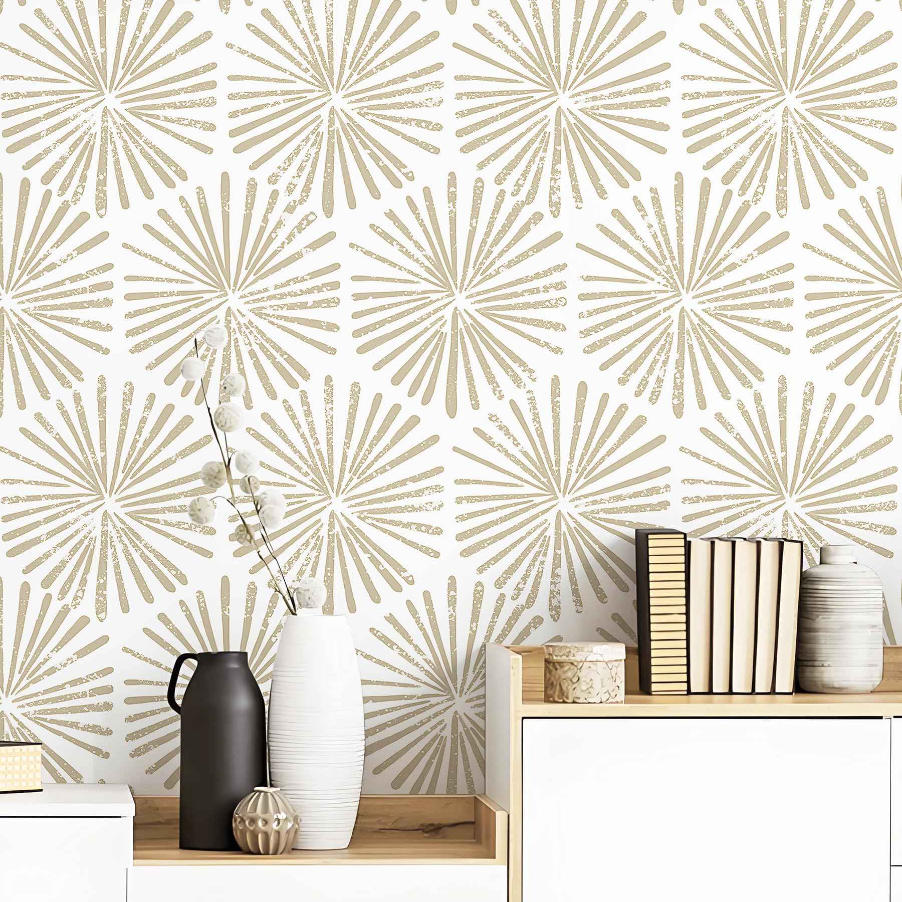 Safiyya 196"x17.3"Peel and Stick Wallpaper Boho Beige Contact Paper Peel and Stick Wall Paper Removable Wallpaper for Bedroom Covering Vinyl Rolls