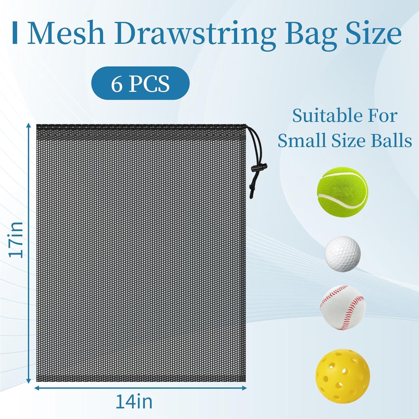 Skiennix 6 Pcs Drawstring Mesh Storage Bags - 14x17 Inch, Ideal for Gym, Laundry & Beach (Black)