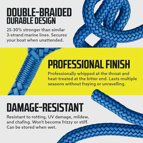 DC Cargo Mall Boat Dock Lines - 1/2" x 15' Double Braided Ropes with 12" Eyelet | Marine Grade Nylon, Damage Resistant