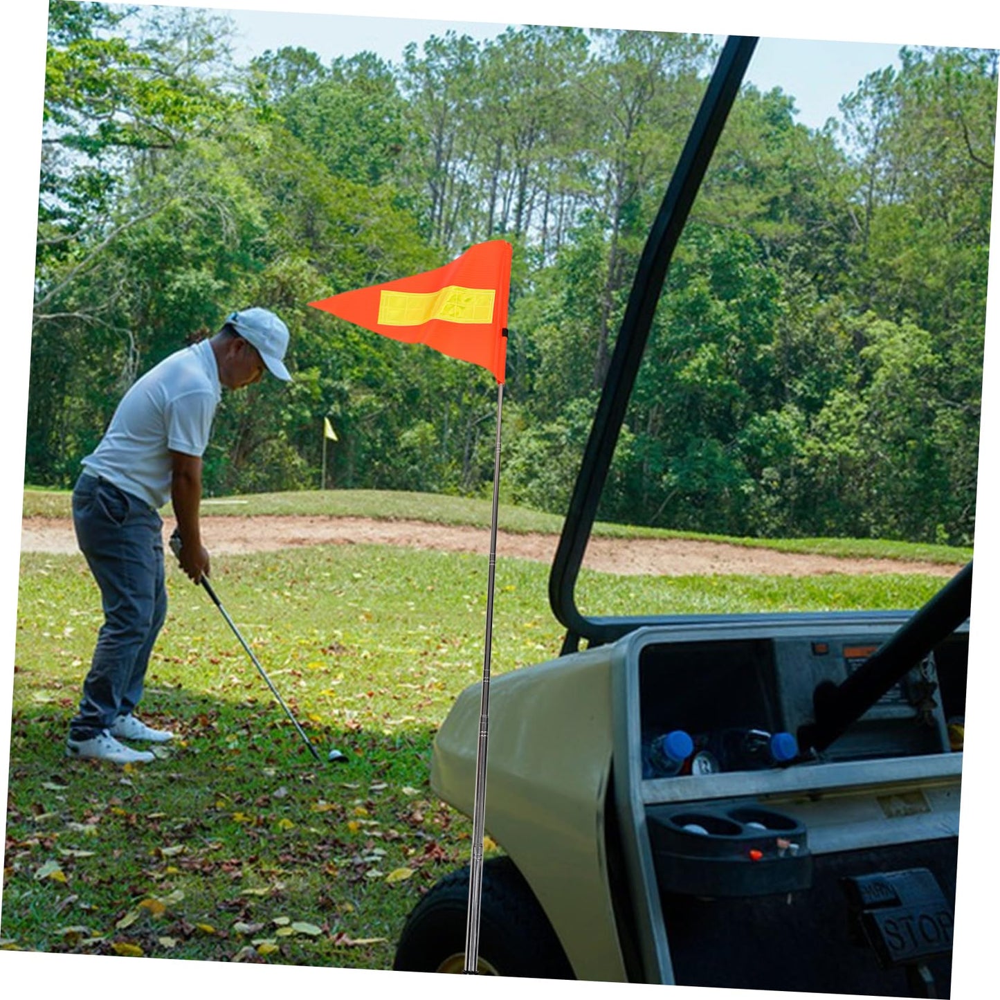 HAWILLOSCH Reflective Golf Cart Safety Flag Telescopic Pole Orange Triangle Flag for Wheelchairs Portable Adjustable Height for Outdoor Use