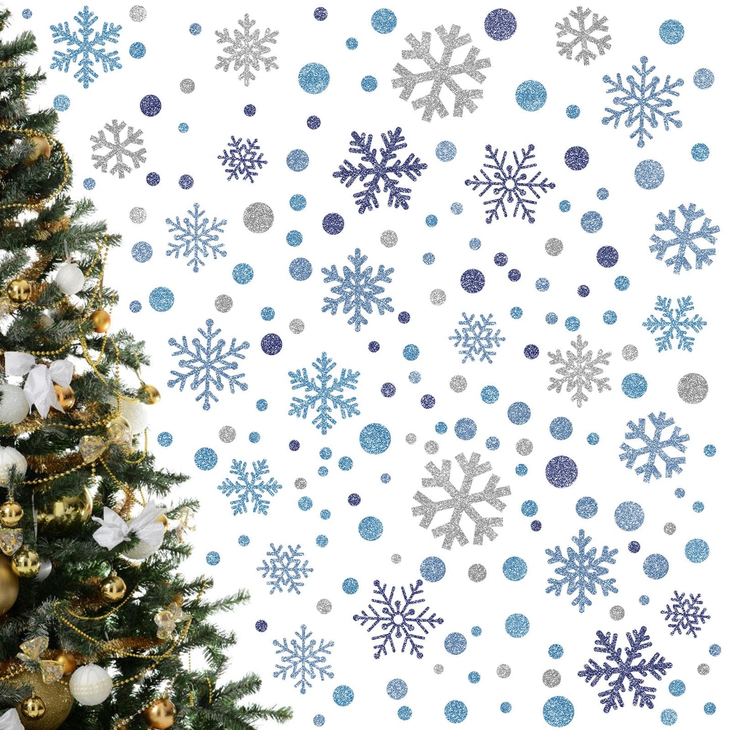 Zhanmai 200 Pcs/ 10 Sheets Christmas Snowflakes Wall Decals Window Clings Blue Silver Snowflake Stickers Peel and Stick Wall Ornament for Winter Removable Christmas Holiday Crafts Supplies