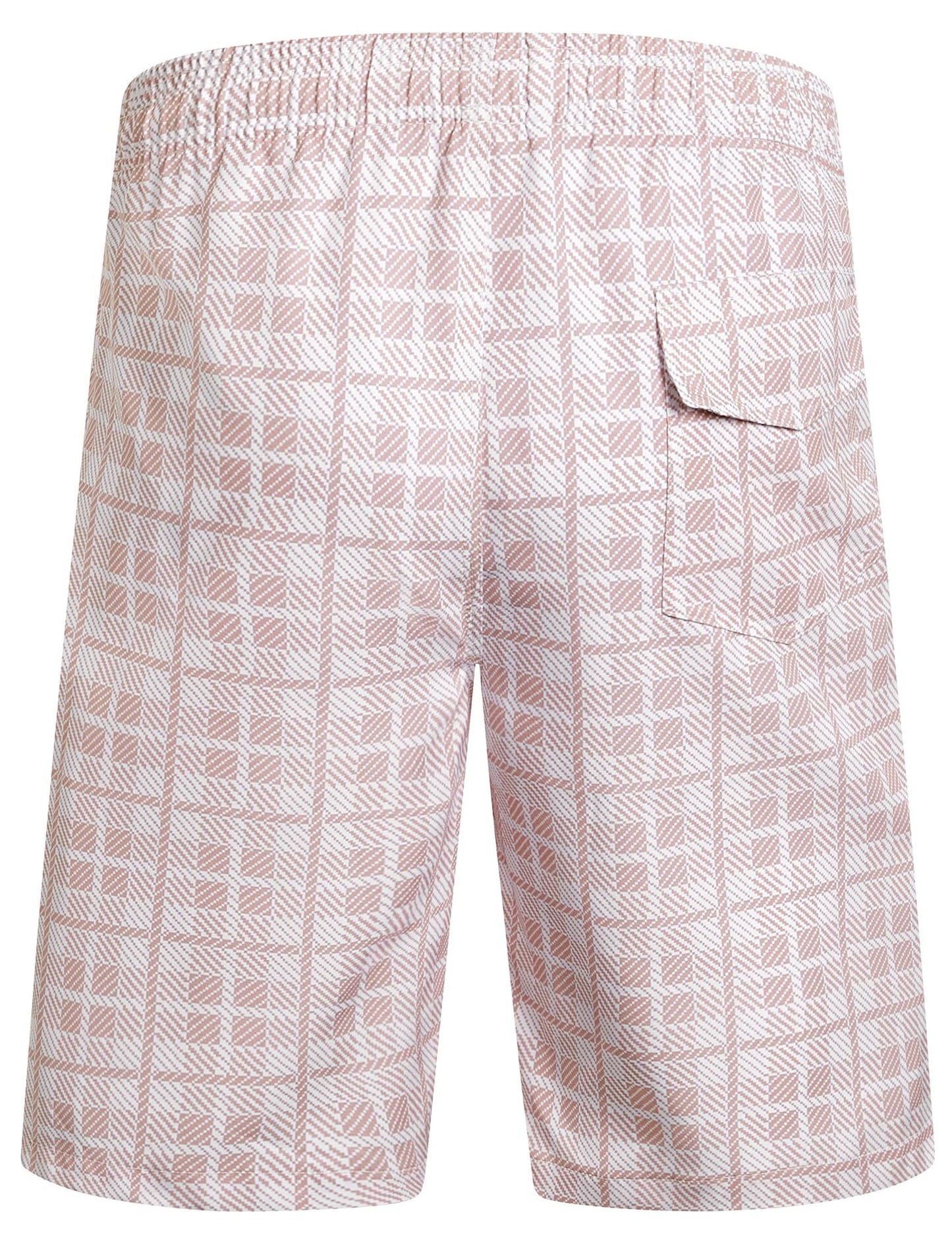 ELETOP Men's Swim Trunks Quick Dry Bathing Suit Swimming Board Shorts Mesh Lining Beach Swimwear Grid Pink 4XL
