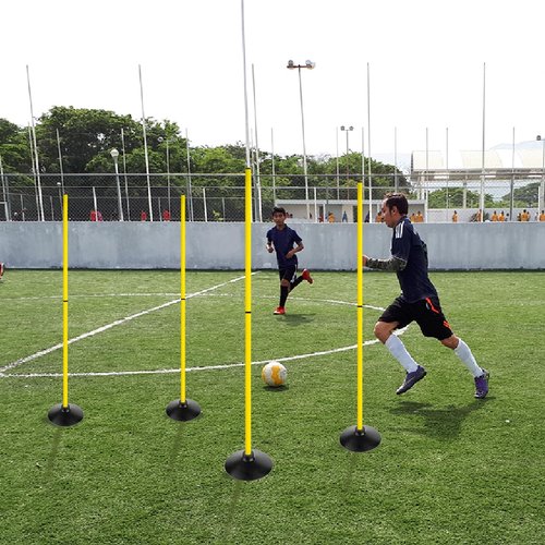 ASENVER 6FT Soccer Agility Poles with Rubber Base Detachable Speed Agility Stick Slalom Speed Training Pole Set for Sports (Pack of 6, Yellow)