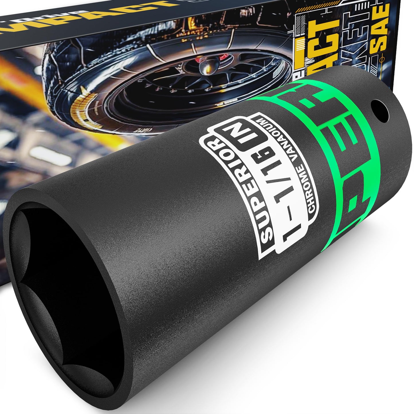 Aiourx 1/2" Drive Impact Socket, 1-1/16 inch Deep Socket, SAE, 6 Point, CR-V, for Car Repair, Loosen the Fastening Nut