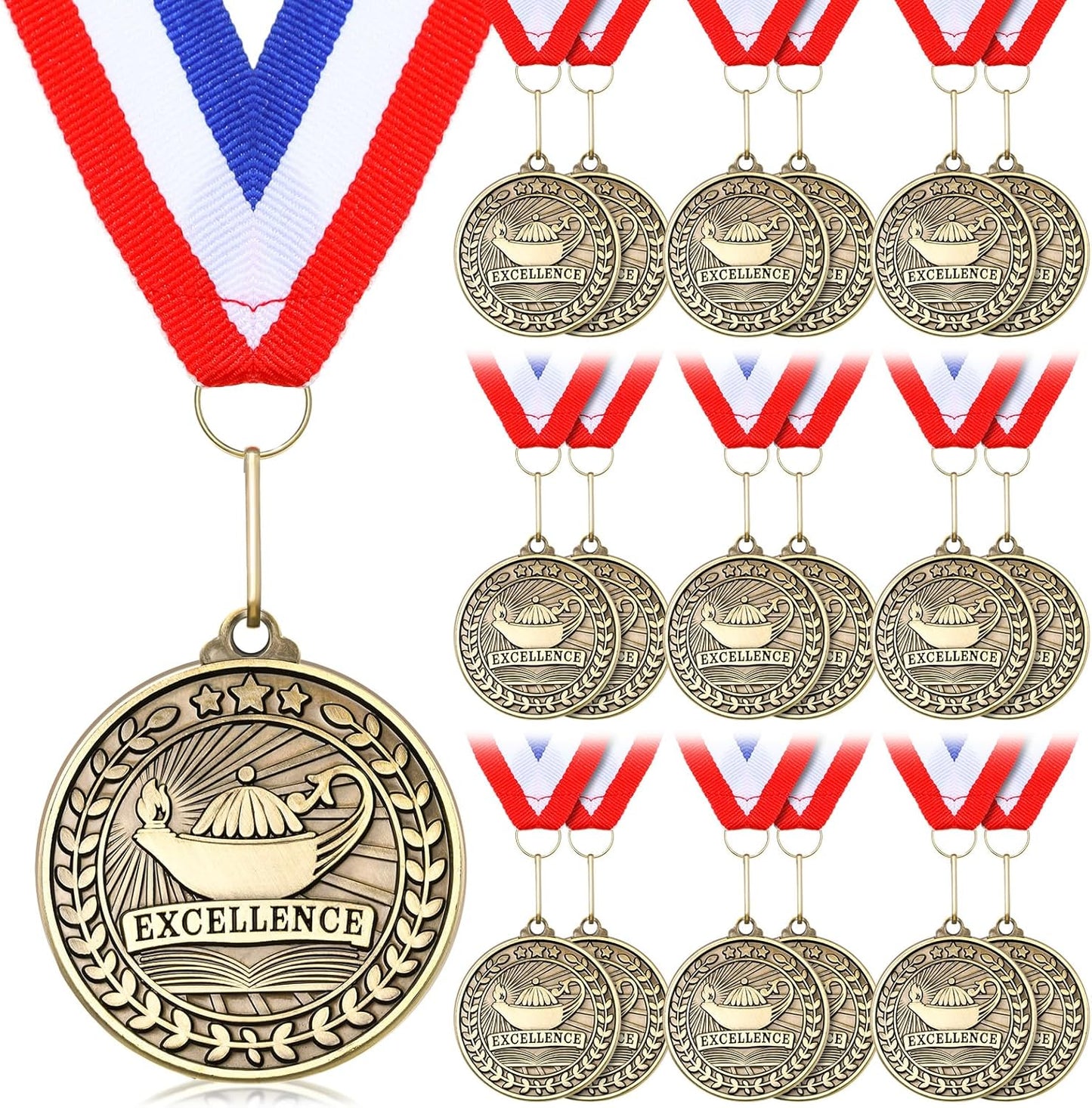 Quelay 20 Pcs Gold Award Medals - 2'' Winner Medals with Neck Ribbons for Competitions & Tournaments