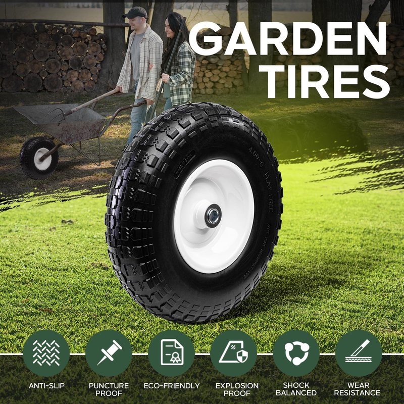 Taifa 2 PCS 13 Inch Solid Flat Free Replacement Tires and Wheels 4.00-6 with 5/8'' Bearing and 2.17'' Offset Hub, Air Less Wheel for Wheelbarrow/Wagon/Hand Truck/Trolley/Garden Scooter etc.