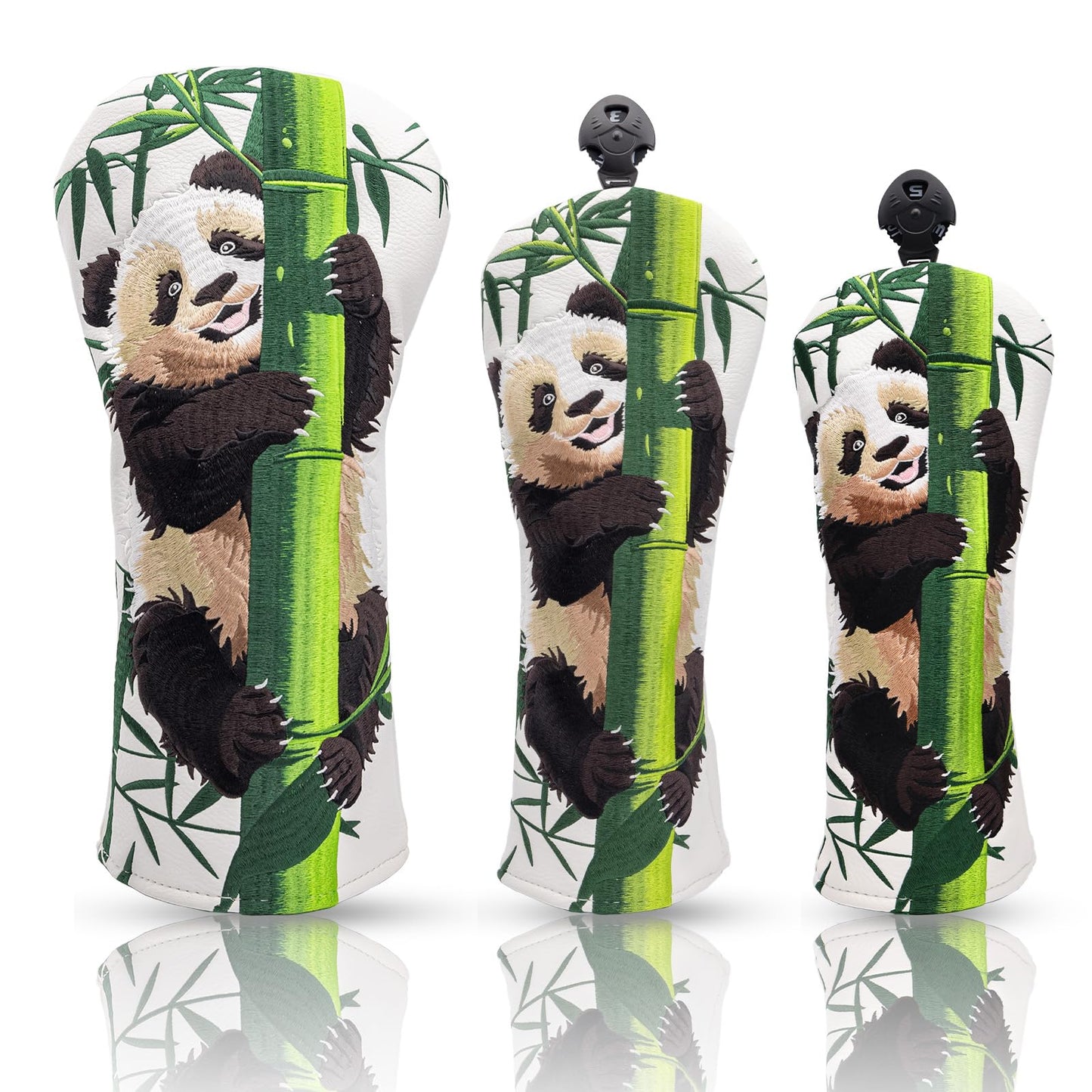 3pcs Panda Style Golf Head Covers, YXFSG Golf Club Covers Funny for Drivers, Fairway Woods, Hybrids, Mallet Blade Putter Golf Headcovers with Advanced Embroidery Soft Lined PU Leather for Most Brands
