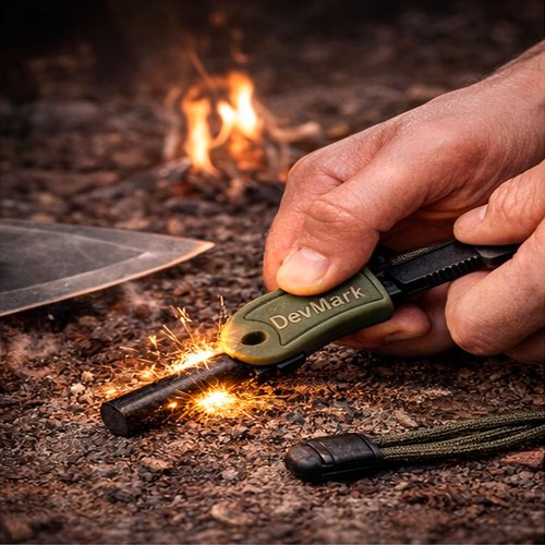 Devmark Ferrocerium Fire Starter with Paracord Lanyard and HSS Striker, 3/8" Long Ferro Rod Fire Steel for for Camping, Bushcraft, Survival & Emergency Use