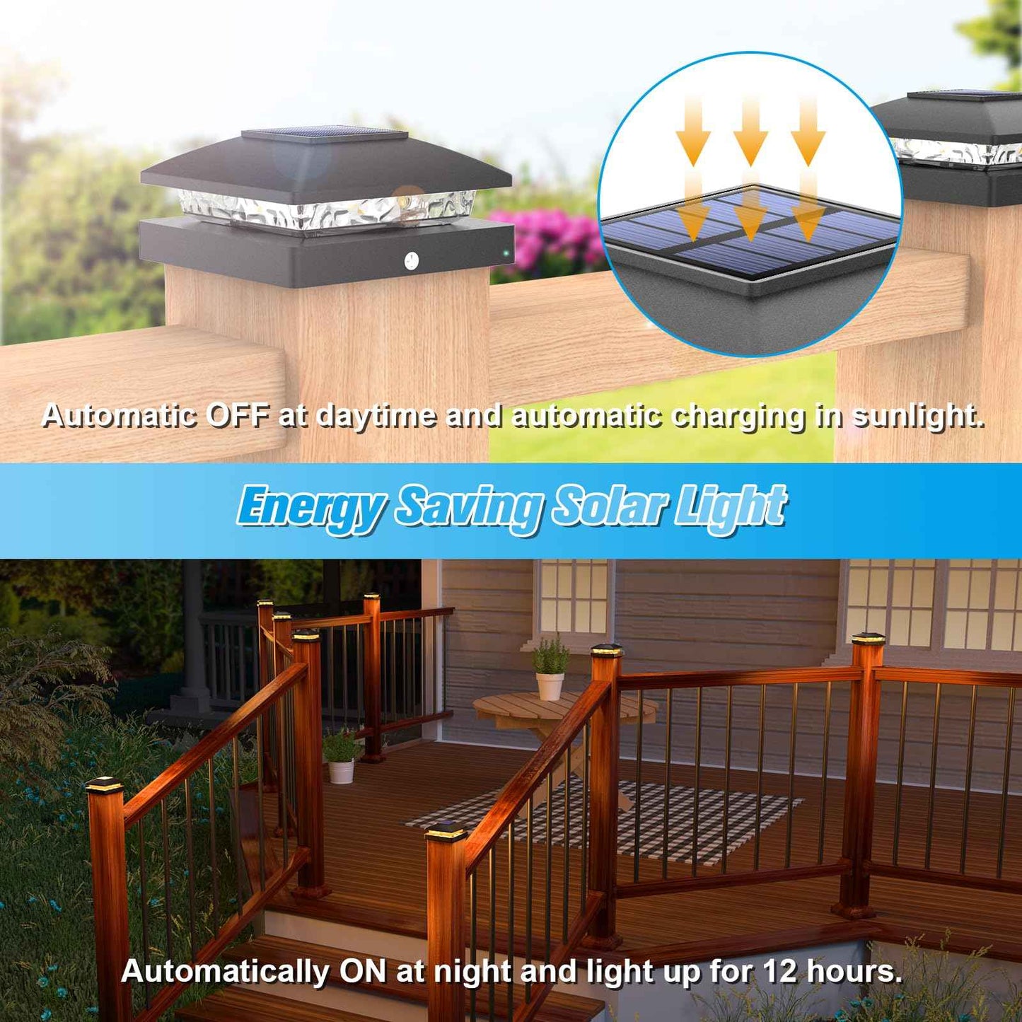 VOLISUN 4x4 Solar Post Cap Light 12pack,Solar Fence - Cap Lights Outdoor Waterproof for Wooden/Vinyl Post,Black Deck Post Cap Light Solar Powered with Warm White for Garden/Patio/Porch