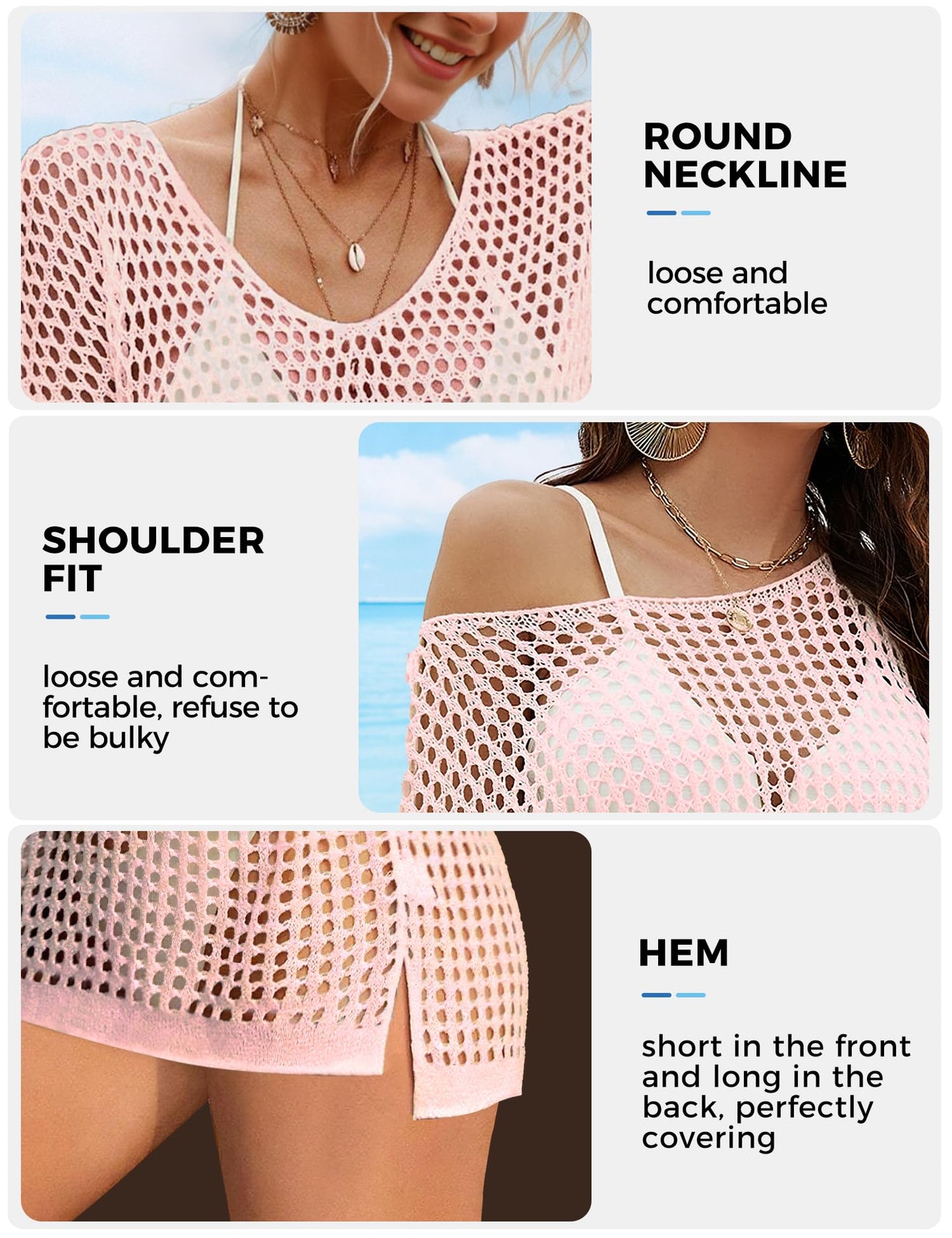 Buauty Swimsuit Cover Up for Women, Crochet Boat Neck Off Shoulder Beach Bikini Cover Up Dress, Summer Vacation, S-XL