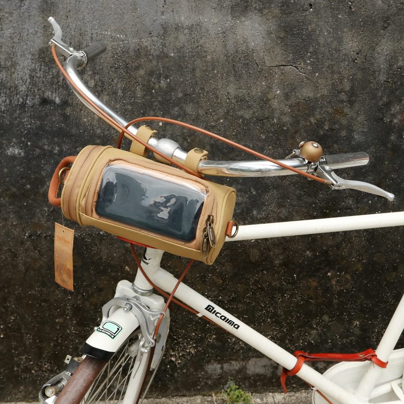 TOURBON Waxed Canvas Bicycle Top Tube Bag Bike Handlebar Basket (Khaki with phone holder)