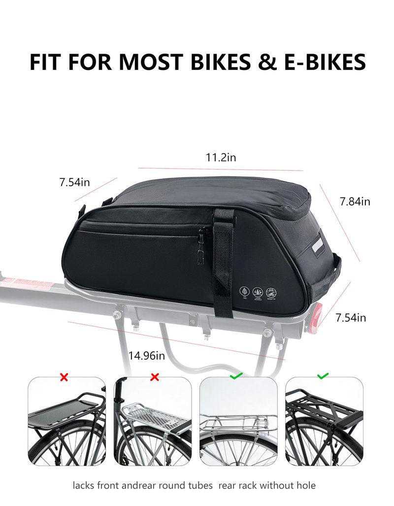 OFFBONDAGE Bike Rack Bag, Reflective Waterproof Bike Bags for Bicycles Rear Rack, 8L Bike Trunk Bag with Multi-Pocket, Bike Backpack with Shoulder Strap for Outdoor Cycling, Commuting