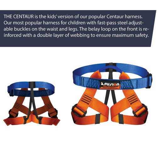 Fusion Climb Centaur Kids' Climbing Harness, Adjustable harness for Children for Professional Mountaineering, rock climbing, Rappelling safety harness, work safety Belt, Fire Resucing, Caving climbing