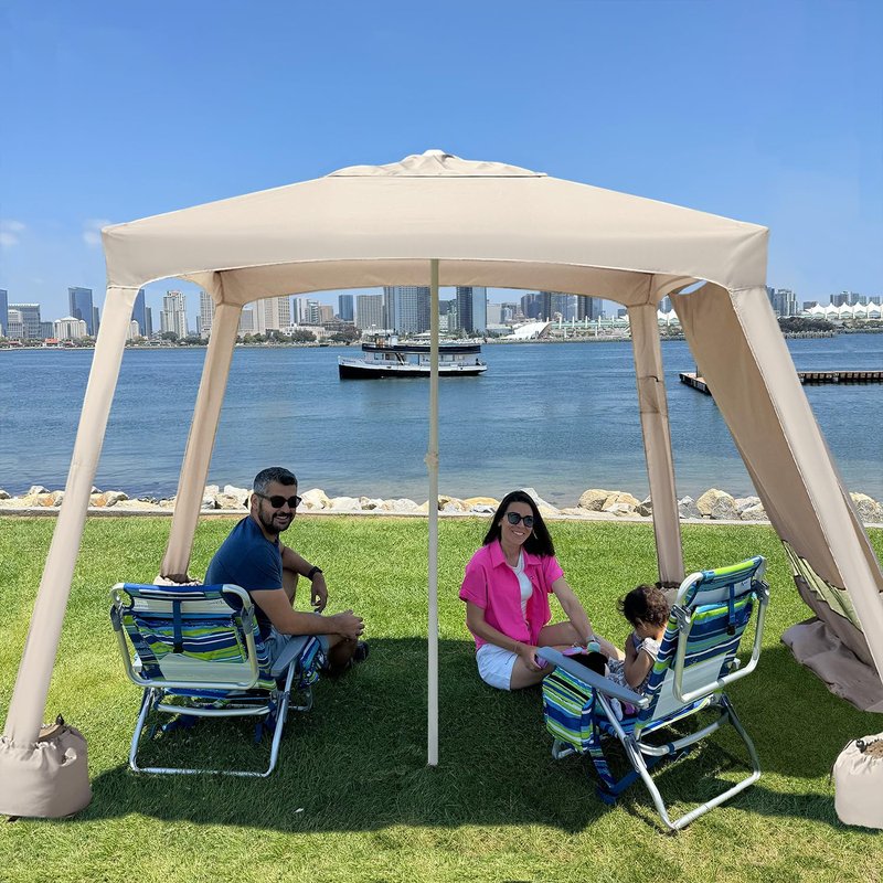 AMMSUN Beach Cabana, 6.2'×6.2' Sun Canopy, Easy Set up and Take Down, Beach Cabanas in the Nature of Tents with Sand Pockets, Instant Sun Shade with Side Wall, Vintage Beige