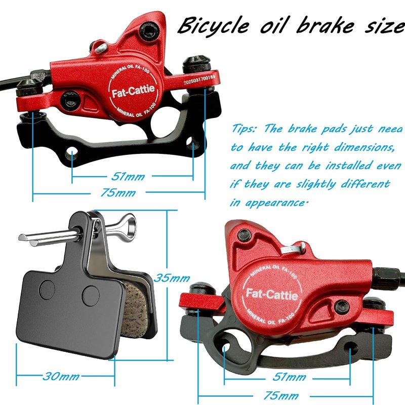 Fat-Cattie Bike Hydraulic Disc Brake Set with 160mm Rotors,For Mountain Bike e-Bike Fat Bike Road Bike(Right Front Brake& Left Back Brake) (Red)