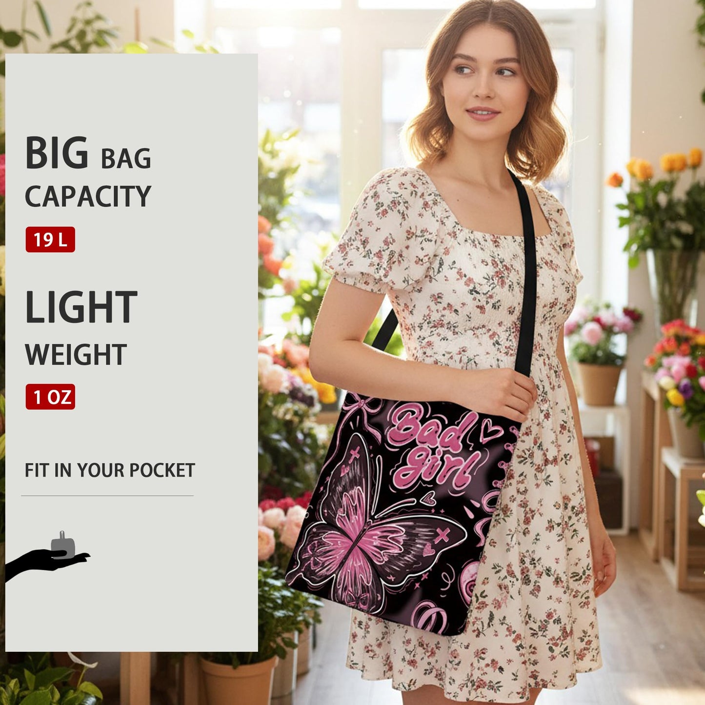 BeeGreen Bees Foldable Compact Ultimate Crossbody Tote Bag - Reusable Grocery Shopping Bag - Portable Lightweight Duffle Bags