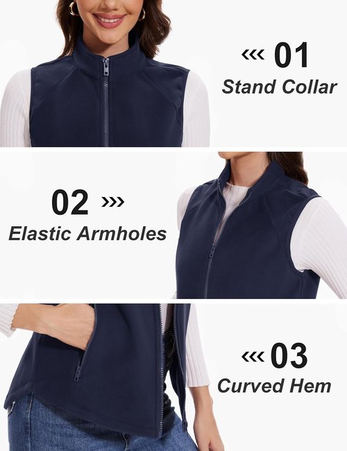 MAGCOMSEN Women's Fleece Vest - Lightweight Soft Warm Sleeveless Jacket with Zipper Pockets