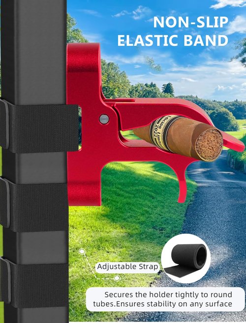 Magnetic Golf Holder Clip for Golf Cart with Hook Design, Aluminum Alloy Golf Cart Hold with Secure Grip & Hook & Loop Strap, Golf Cart Accessories, Ideal Golf Gifts for Men - Red