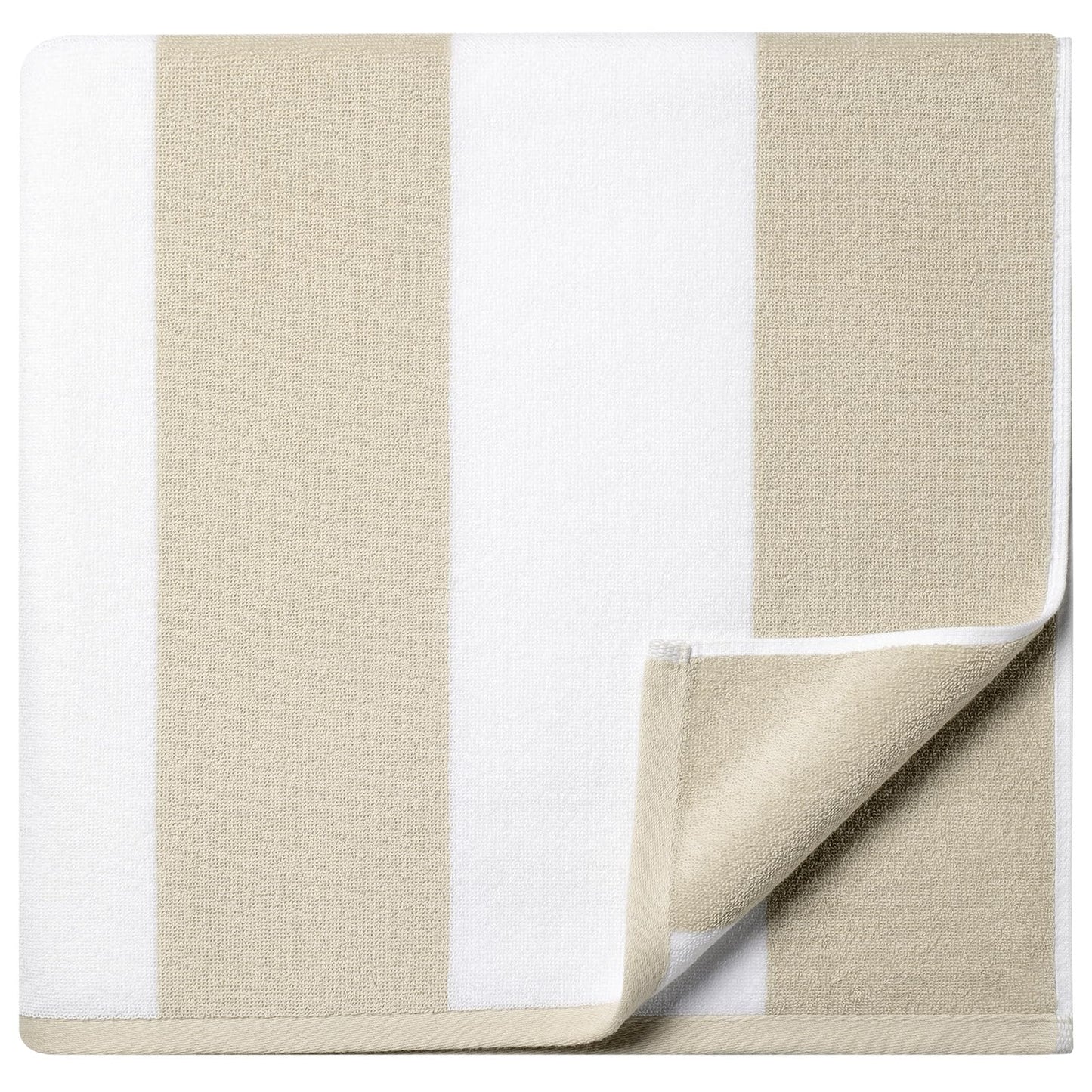 WEDPLAN Cotton Oversized Beach Towel - 40 x70 Inch Extra Large Striped Pool Towel, Big Soft Terry Cloth Beige Cabana Swim Towel