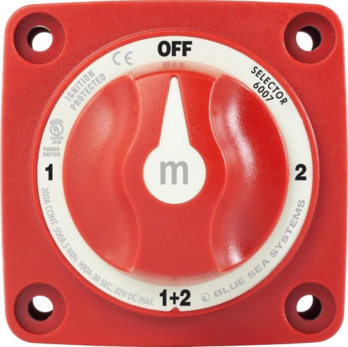 Blue Sea Systems 4-Position Mini Selector Battery Switch - Red | Durable & Compact Design