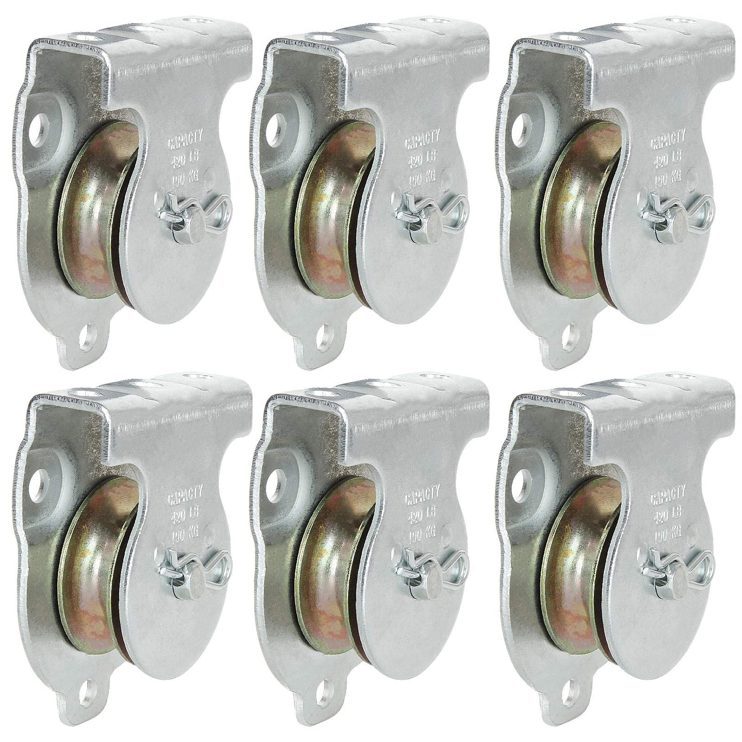 AConnet 6 Pack Wall Mounted Pulley 1-1/2 Inch Wall and Ceiling Mount Single Pulley for 3/8" Wire or Rope, Zinc-Plated