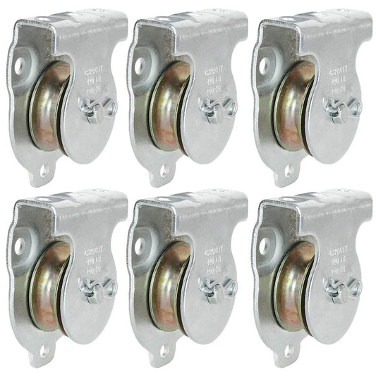 AConnet 6 Pack Wall Mounted Pulley 1-1/2 Inch Wall and Ceiling Mount Single Pulley for 3/8" Wire or Rope, Zinc-Plated