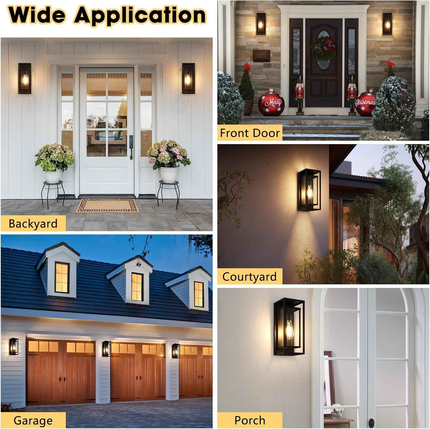 Waterproof Black Outdoor Wall Lanterns - 14'' Sconces with Clear Glass Shade, Anti-Rust, 2-Pack for Porch, Patio & Garage