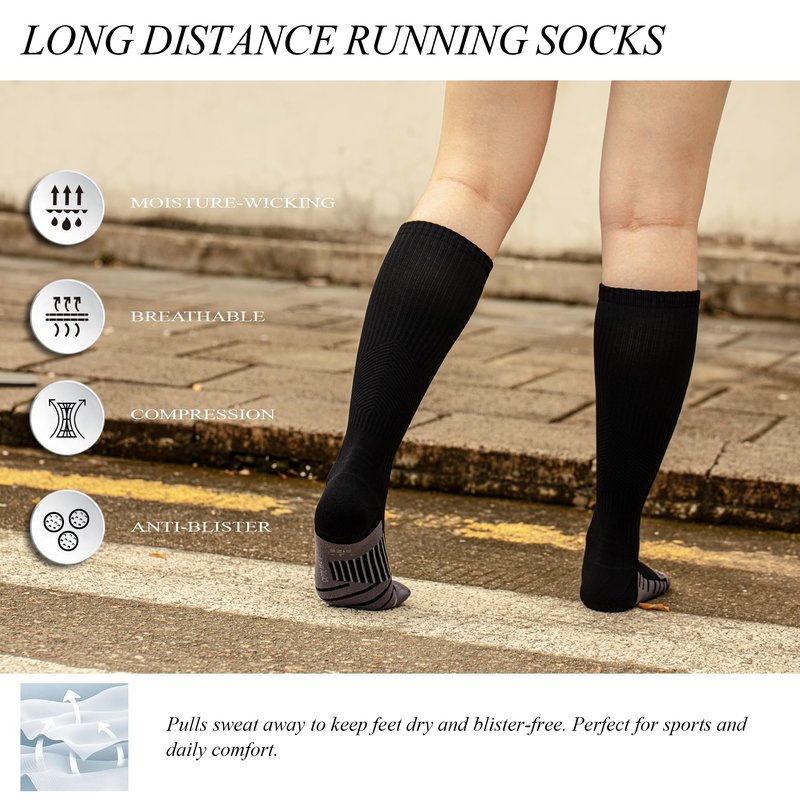 Rahhint Compression Socks for Flying 20-30 mmHg Athletic Socks Knee High Padded Cushion for Long Distance Travel & Running
