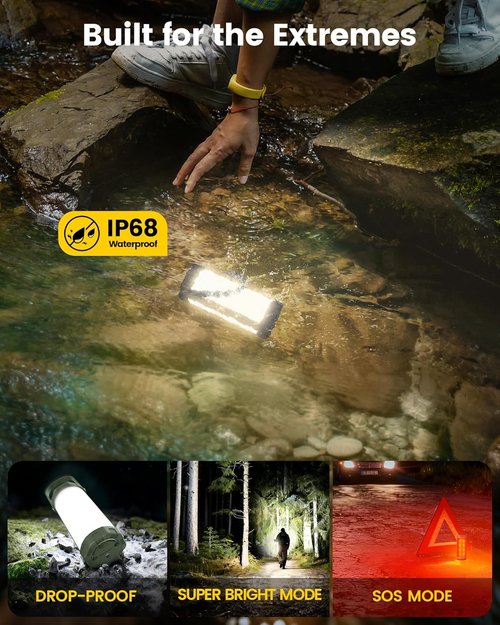 Glocusent LED Camping Lantern - Rechargeable 5000mAh, 80Hrs Battery Life, 1200LM Brightness, IP68 Waterproof