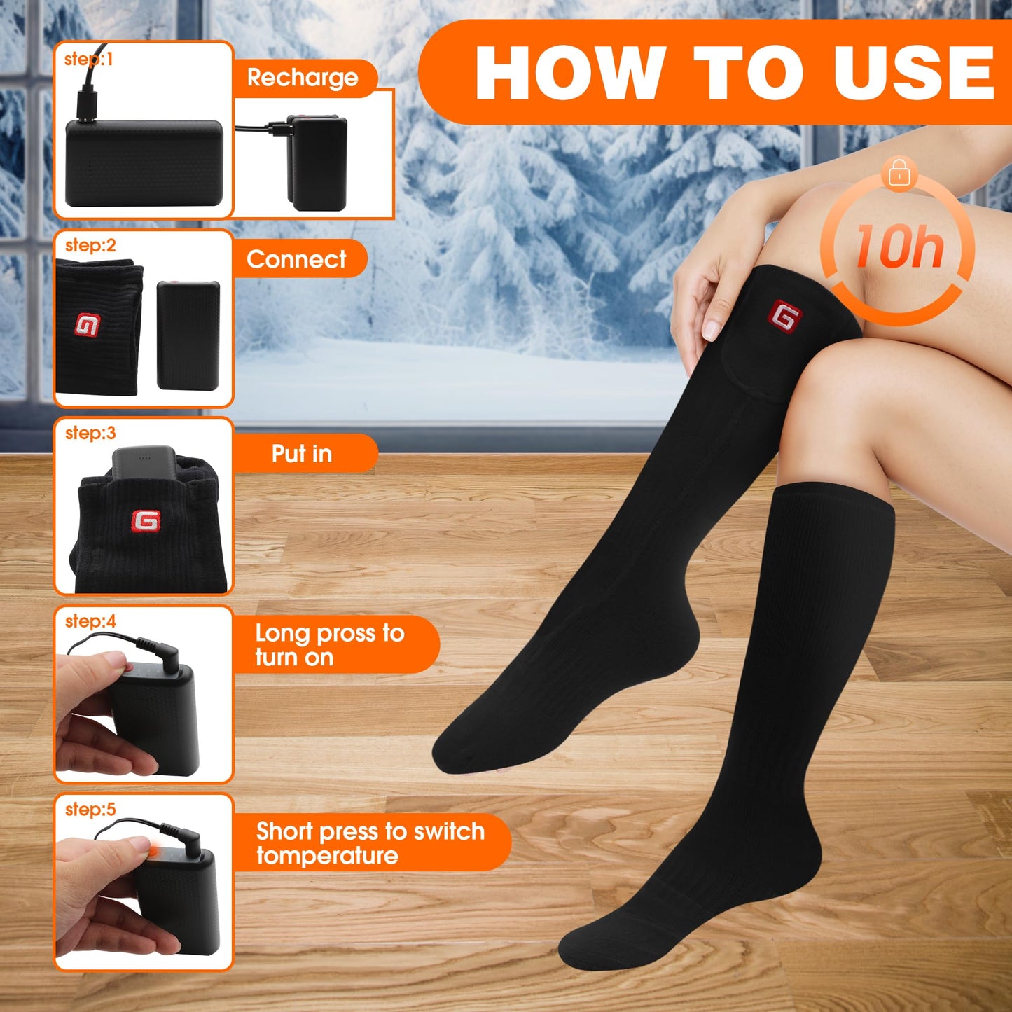 Heated Socks for Teenagers Youth, 4000mAh Battery Heated Socks, Rechargeable Electric Foot Warmers, Machine Washable, Thermal Socks for Cold Weather, Skiing, Hiking, Camping, Fishing, Cycling