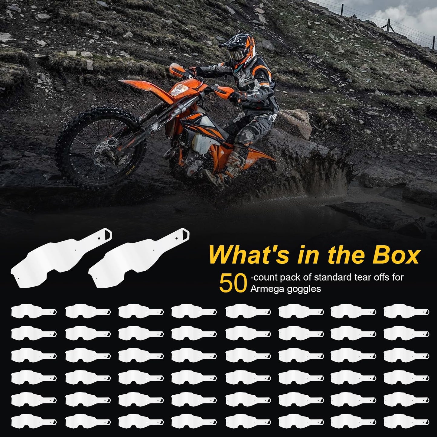 HWEIUA 50 Pack Standard Tear-Offs for Armega Goggles, Goggle Tear Offs Compatible with 100-Percent Armega Tear Offs 59056-00001, Maintain Clear Vision and Lens Protection