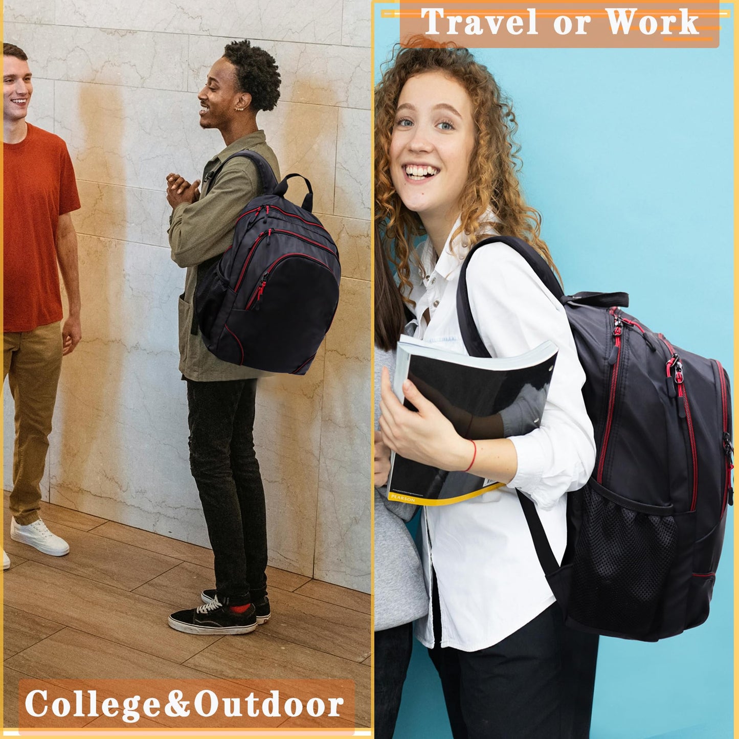 KUI WAN Backpack for Men and Women, Classical Bookbag with Multi-pockets Casual Daypack for College Sports Work Travel