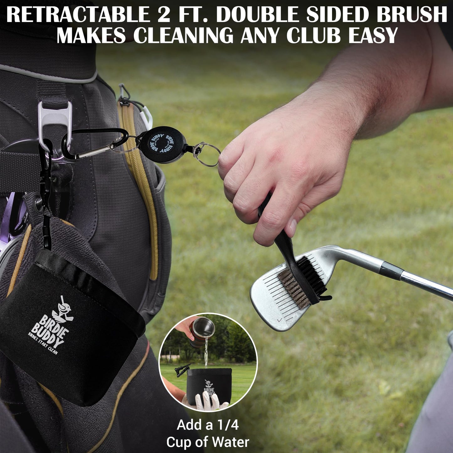 Birdie Buddy Golf Club Washer Bag with Retractable Brush – Portable Golf Club Cleaner, Durable Silicone Bag, Easy On-The-Go Club Cleaning Tool