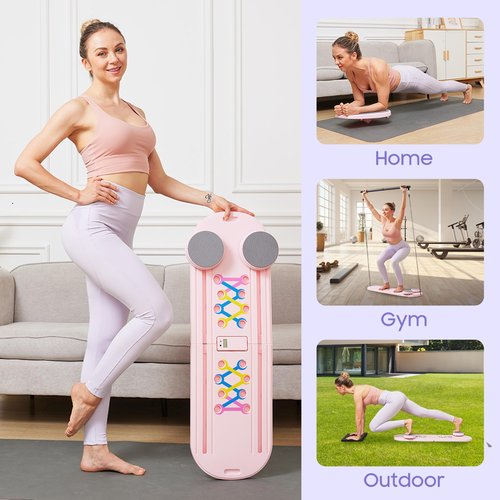 Pilates Reformer A Foldable Portable Full Body Exercise Pilates Board Unisex Multi Functional Core Strength Pilates Training Board Multifunctional Fitness Gear for Home Gyms & Studios (Pink)