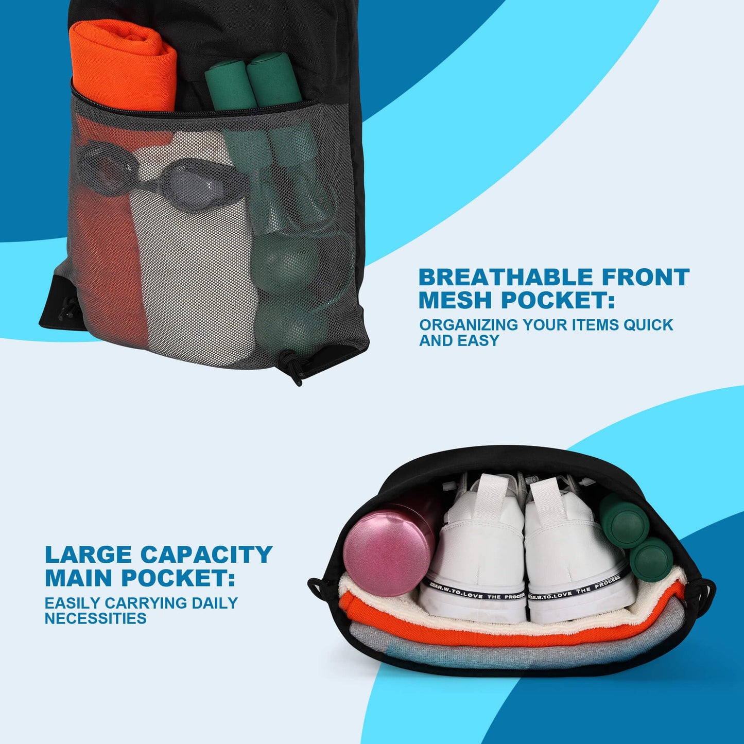 TILYMOL Drawstring Backpack for Sports - Small Gym Bag for Men & Women