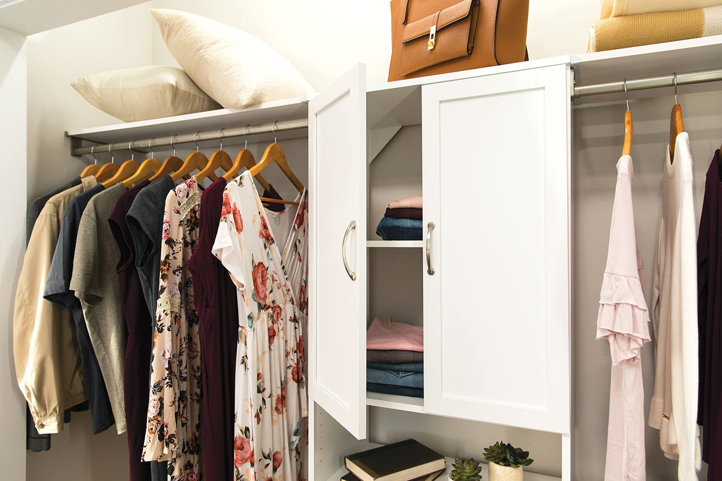 ClosetMaid SuiteSymphony Wood Closet Door Set Pair, Add On Accessory, Shaker Style, For Storage, Clothes, For 25 in. Units, Pure White/Satin Nickel