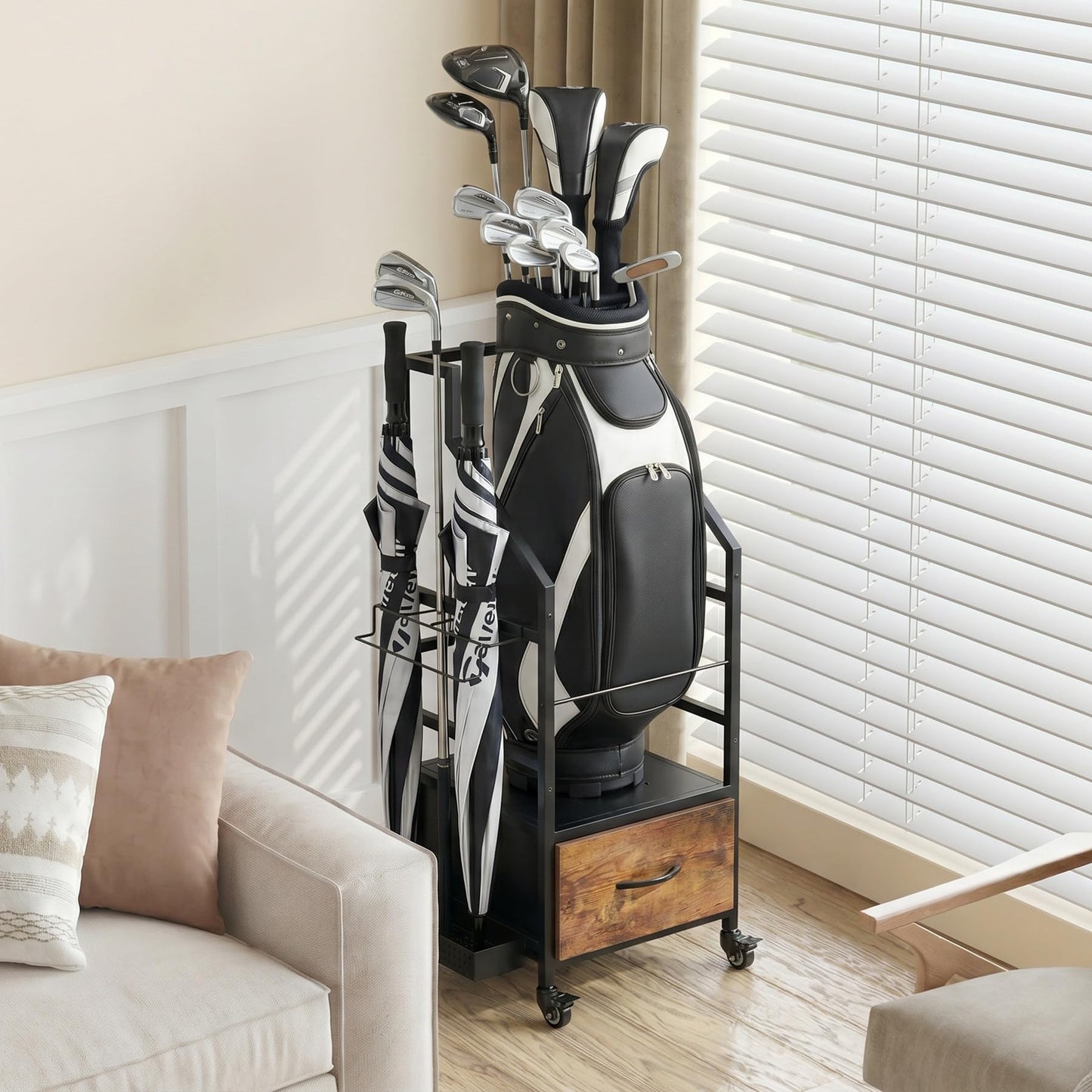 VonDream Golf Bag Organizer Rack with Wheels, Single Bag Storage for Garage