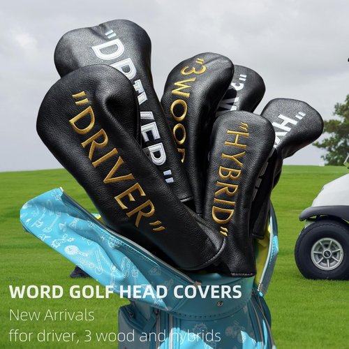 Golf Club Headcover 3 Wood Headcover Black n Gold Premium PU Leather Driver #3 Fairway Wood Hybrid Wood Head Cover Fits for All Brand (for 3 Wood)