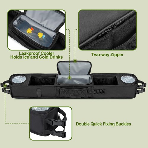 PGmoon Golf Cart Storage Tray, No-Drilling Front Storage Basket Compatible with EZGO, Club Car, Kandi Golf Carts, Organizer with Cooling Compartment (Patent Design)