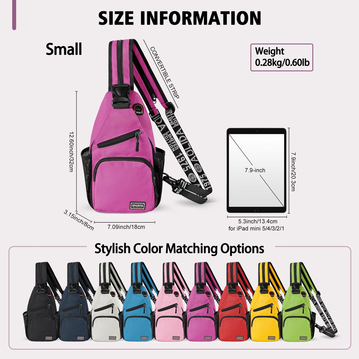 Geestock Convertible Sling Bag for Women Men, Lightweight Crossbody Backpack Daypack Chest Bag Fit 7.9" Tablet for Travel, Sport, Hiking & Commute, Purplishred, 7.09in×3.15in×12.60in