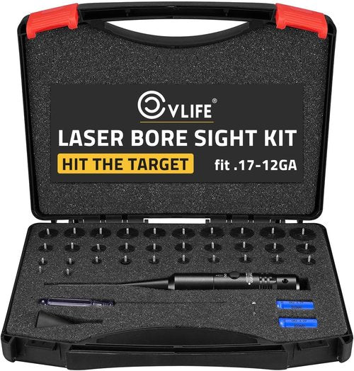 CVLIFE Laser Bore Sight Kit - 32 Adapters for 0.17 to 12GA Calibers | Red/Green Laser with Button Switch