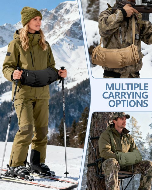 Smasrob Hand Warmer Pouch with Silent Material, Drawstring Tighteners and Adjustable Strap, Hand Muff for Hunting, Golf, Football Winter Outdoor Activities, Black