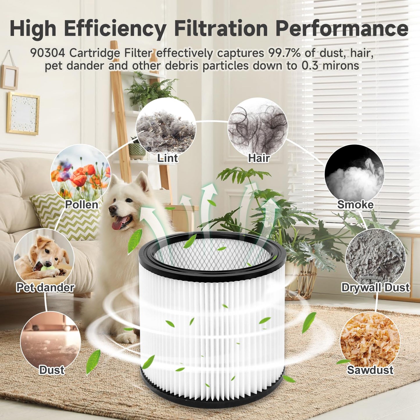 2 Pack 90304 Replacement Filter Compatible with Shop Vac 90304 90350 90333 90585 Wet Dry Vac Cartridge Filter with lids and Filter Foam Sleeve, Fits Most 5 Gallon and Above Shop Vac Vacuum Cleaners