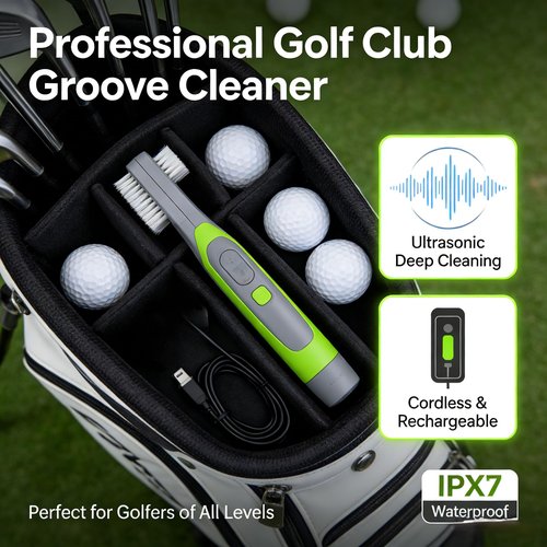 Cordless Electric Ultrasonic Golf Club Brush Groove Cleaner Rechargeable,Portable,with 2 Brush Heads,Waterproof,Golf Accessories for Men Women Golfers