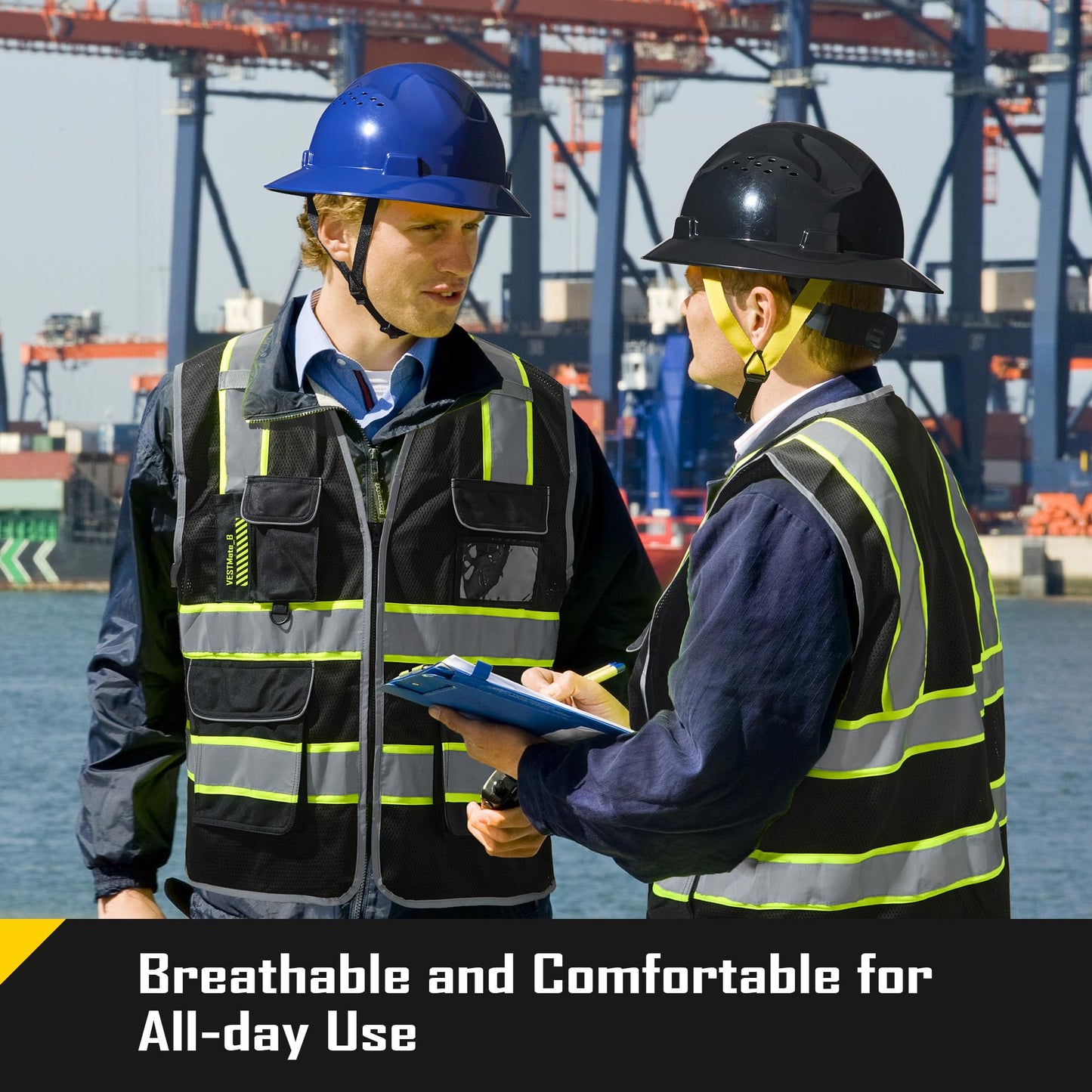 COOLJOB 9 Pockets Reflective Mesh Safety Vest for Men, Hi-vis Work Vest for Construction, Class 2 ANSI Standard, Black X-Large 1 pack