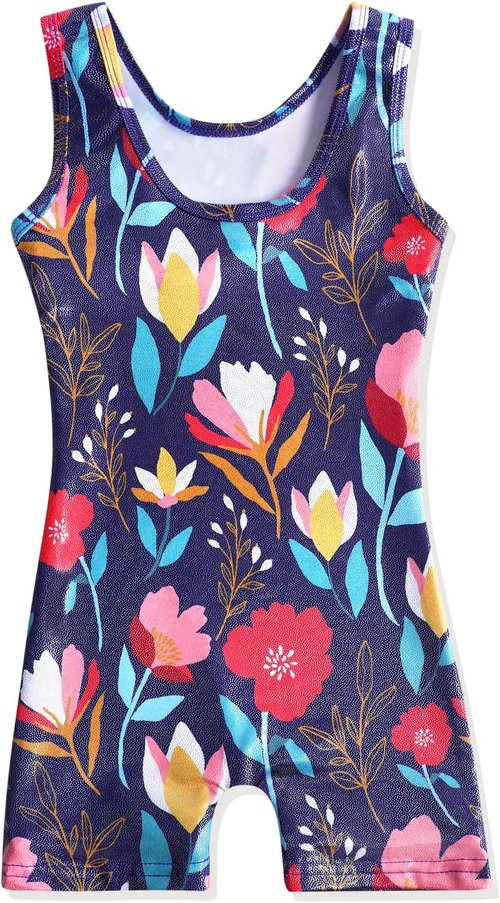 HOZIY Gymnastics Leotards for Girls - Fun Biketards with Shorts in Rainbow Unicorn Design