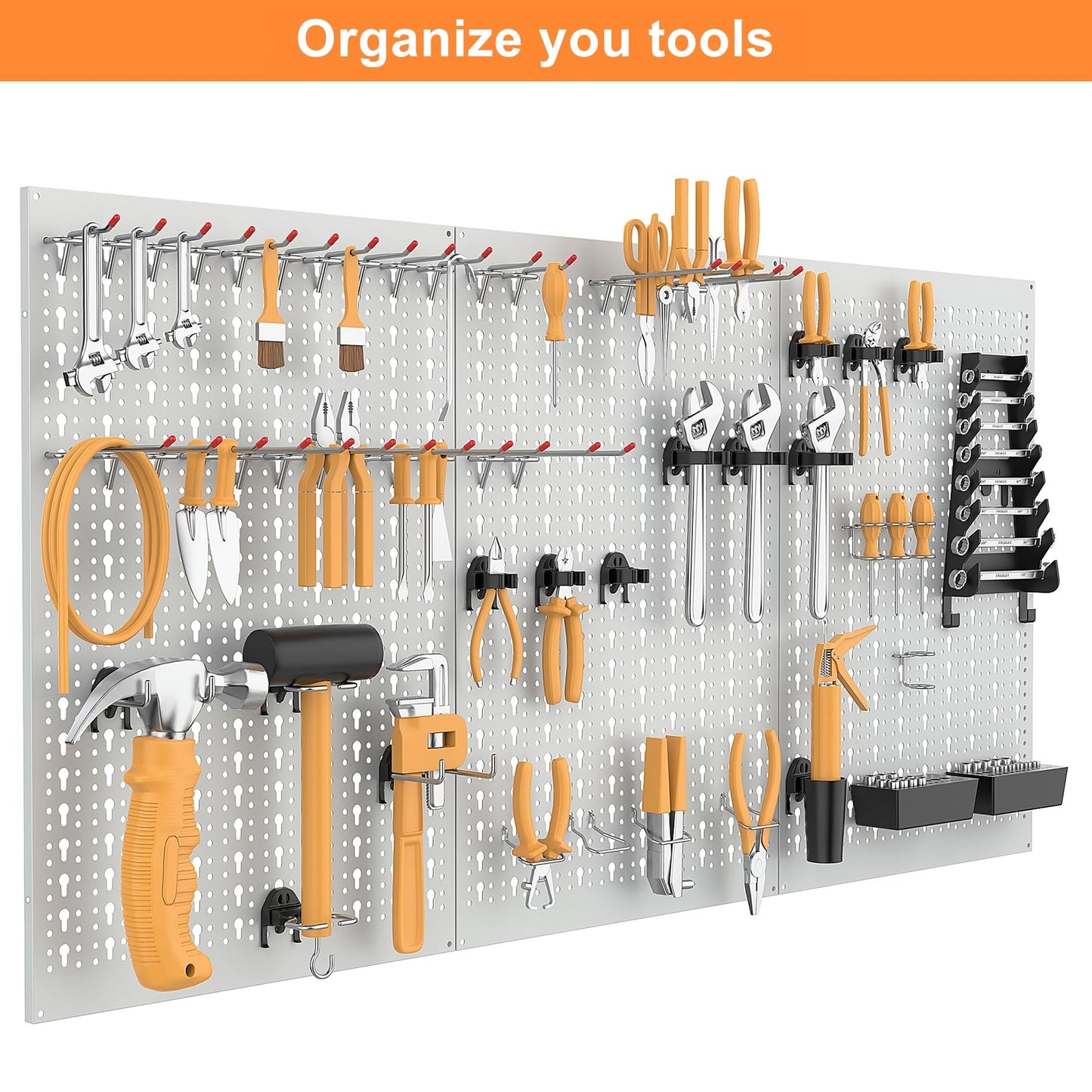WALMANN Metal Pegboard Tool Organizer Boards with Pegboard Hooks, 24x48 in Tools Organizer Pegboard for Garage, Workbench, Peg Board, Tool Storage Board with Hooks(Grey)