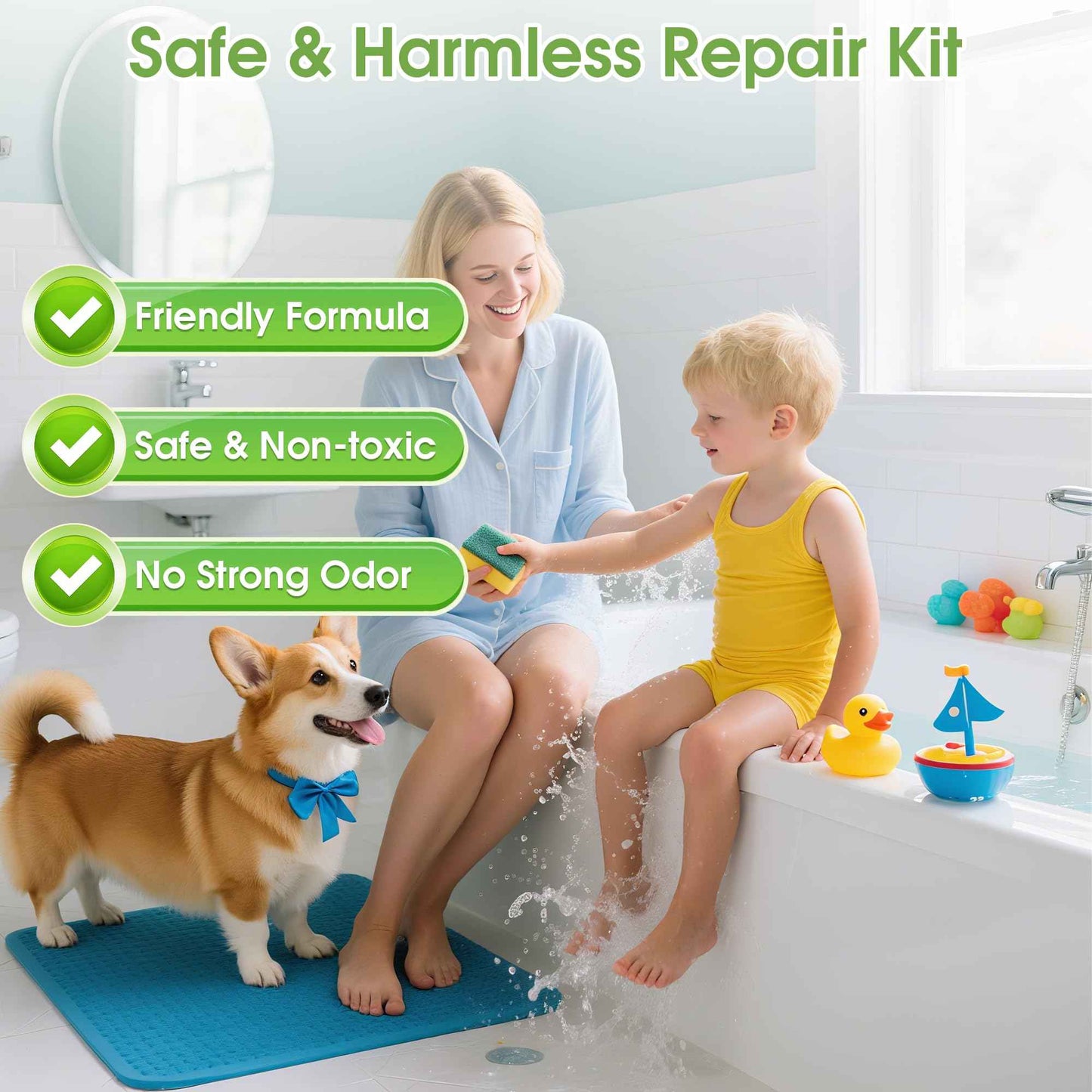 MOSAMNI Bathtub Repair Kit White for Tubs, Fiberglass Showers, Tiles, Sinks & Countertops, Fix Chips, Cracks, Holes, Scratches on Porcelain, Enamel, Acrylic, Granite, Ceramic, Quartz Surfaces