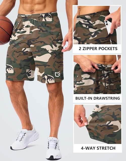 G Gradual Men's Gym Shorts - Quick Dry Athletic Mesh with Zipper Pockets | 5"/7"/10" Sizes for Basketball & Running