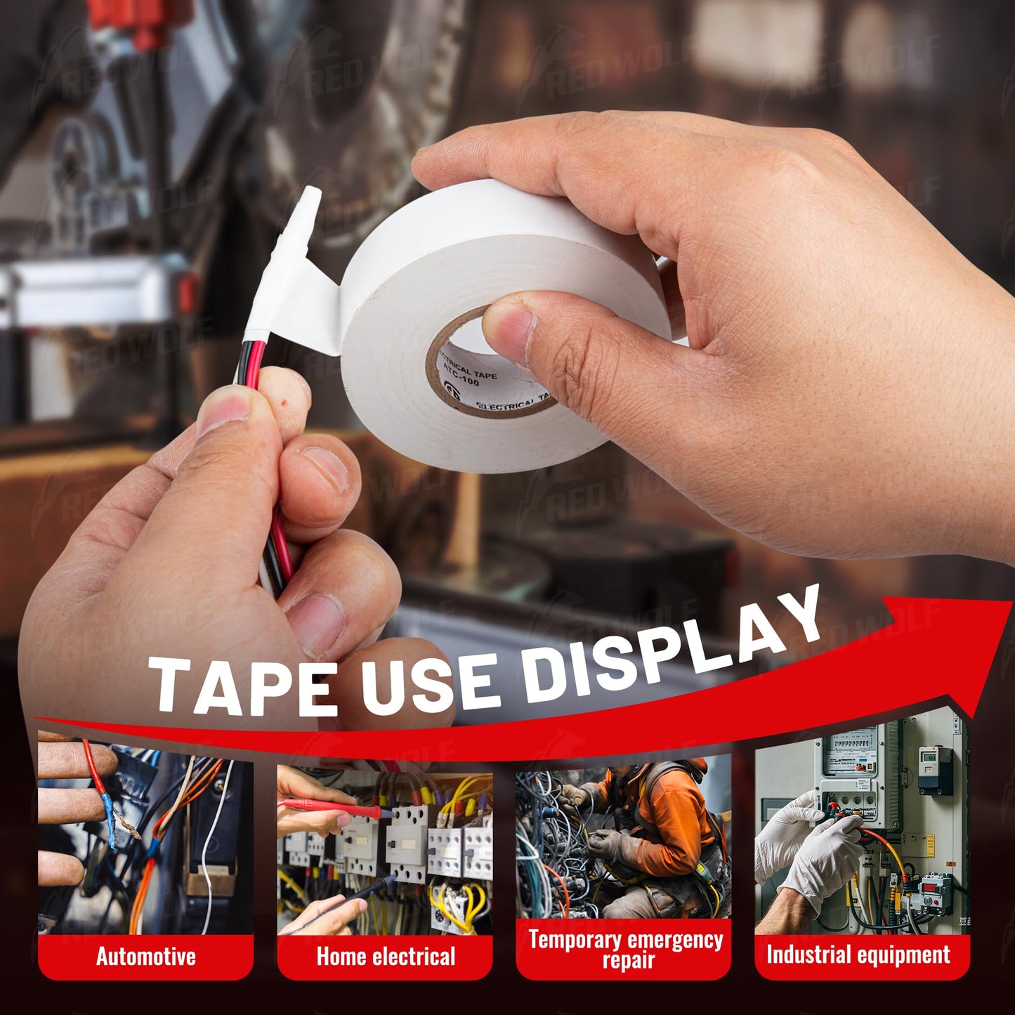 RED WOLF White Electrical Tape 3/4 in x 66ft 3 Pack, Industrial Grade UL/CSA Listed 7 Mil Thick Flame Retardant High Temp Waterproof Electrical PVC Tape Electric Super Vinyl Rated 600V